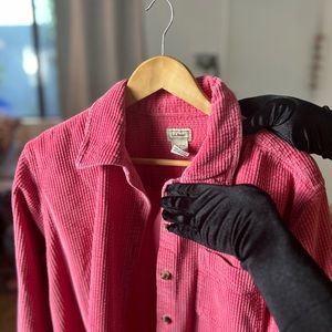 Pink and Soft Large Barbie Corduroy Collared Long Sleeve Button Up